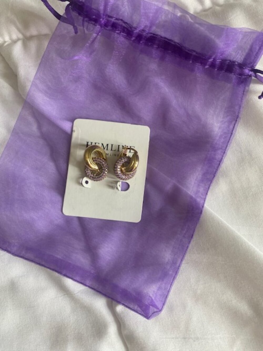 Luv AJ x Hemline Pavé Interlock Hoop Earrings Tanzanite NWT Originally $85